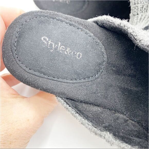 Style & Co Wooden‎ Heeled Black Suede Clog with Knitted Trim and Silver Tag - Picture 10 of 13